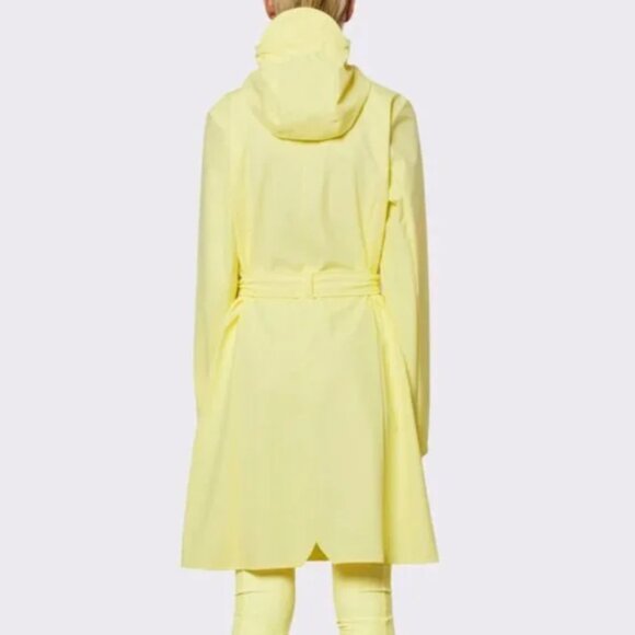 RAINS Rain Jacket Hooded Waterproof Coat Curve W Belted Straw Yellow Large - Picture 2 of 14